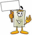 Clip Art Graphic of a White Electrical Light Switch Cartoon Character Holding a Blank Sign