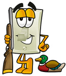 Clip Art Graphic of a White Electrical Light Switch Cartoon Character Duck Hunting, Standing With a Rifle and Duck