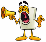 Clip Art Graphic of a White Electrical Light Switch Cartoon Character Screaming Into a Megaphone