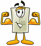 Clip Art Graphic of a White Electrical Light Switch Cartoon Character Flexing His Arm Muscles