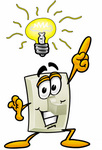 Clip Art Graphic of a White Electrical Light Switch Cartoon Character With a Bright Idea