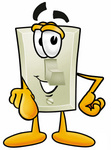 Clip Art Graphic of a White Electrical Light Switch Cartoon Character Pointing at the Viewer