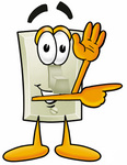 Clip Art Graphic of a White Electrical Light Switch Cartoon Character Waving and Pointing