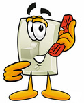 Clip Art Graphic of a White Electrical Light Switch Cartoon Character Holding a Telephone