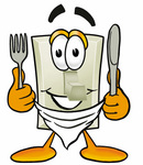 Clip Art Graphic of a White Electrical Light Switch Cartoon Character Holding a Knife and Fork