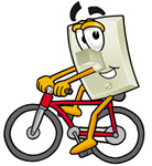 Clip Art Graphic of a White Electrical Light Switch Cartoon Character Riding a Bicycle