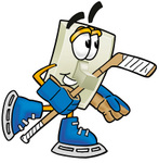 Clip Art Graphic of a White Electrical Light Switch Cartoon Character Playing Ice Hockey