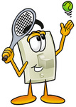 Clip Art Graphic of a White Electrical Light Switch Cartoon Character Preparing to Hit a Tennis Ball