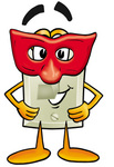 Clip Art Graphic of a White Electrical Light Switch Cartoon Character Wearing a Red Mask Over His Face