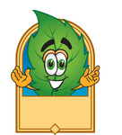 Clip Art Graphic of a Green Tree Leaf Cartoon Character Label