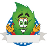 Clip Art Graphic of a Green Tree Leaf Cartoon Character Label With Stars