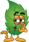 Clip Art Graphic of a Green Tree Leaf Cartoon Character Whispering and Gossiping