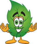 Clip Art Graphic of a Green Tree Leaf Cartoon Character With Welcoming Open Arms