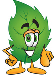 Clip Art Graphic of a Green Tree Leaf Cartoon Character Pointing at the Viewer