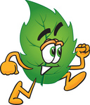 Clip Art Graphic of a Green Tree Leaf Cartoon Character Running