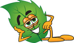 Clip Art Graphic of a Green Tree Leaf Cartoon Character Resting His Head on His Hand