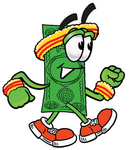 Clip Art Graphic of a Flat Green Dollar Bill Cartoon Character Speed Walking or Jogging