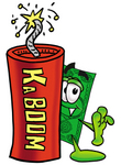 Clip Art Graphic of a Flat Green Dollar Bill Cartoon Character Standing With a Lit Stick of Dynamite