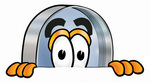 Clip Art Graphic of a Blue Handled Magnifying Glass Cartoon Character Peeking Over a Surface