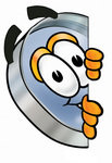 Clip Art Graphic of a Blue Handled Magnifying Glass Cartoon Character Peeking Around a Corner