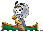 Clip Art Graphic of a Blue Handled Magnifying Glass Cartoon Character Rowing a Boat