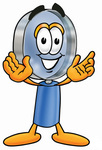Clip Art Graphic of a Blue Handled Magnifying Glass Cartoon Character With Welcoming Open Arms