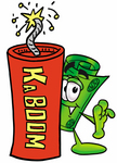 Clip Art Graphic of a Rolled Greenback Dollar Bill Banknote Cartoon Character Standing With a Lit Stick of Dynamite