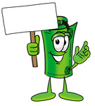 Clip Art Graphic of a Rolled Greenback Dollar Bill Banknote Cartoon Character Holding a Blank Sign