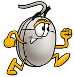 Clip Art Graphic of a Wired Computer Mouse Cartoon Character Running