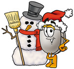 Clip Art Graphic of a Wired Computer Mouse Cartoon Character With a Snowman on Christmas