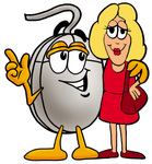 Clip Art Graphic of a Wired Computer Mouse Cartoon Character Talking to a Pretty Blond Woman