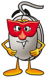 Clip Art Graphic of a Wired Computer Mouse Cartoon Character Wearing a Red Mask Over His Face