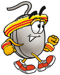 Clip Art Graphic of a Wired Computer Mouse Cartoon Character Speed Walking or Jogging
