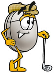 Clip Art Graphic of a Wired Computer Mouse Cartoon Character Leaning on a Golf Club While Golfing