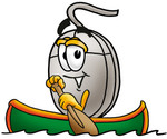 Clip Art Graphic of a Wired Computer Mouse Cartoon Character Rowing a Boat