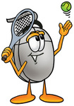 Clip Art Graphic of a Wired Computer Mouse Cartoon Character Preparing to Hit a Tennis Ball