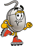 Clip Art Graphic of a Wired Computer Mouse Cartoon Character Roller Blading on Inline Skates