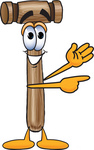 Clip Art Graphic of a Wooden Mallet Cartoon Character Waving and Pointing