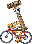 Clip Art Graphic of a Wooden Mallet Cartoon Character Riding a Bicycle