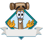 Clip Art Graphic of a Wooden Mallet Cartoon Character Label