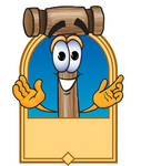 Clip Art Graphic of a Wooden Mallet Cartoon Character Label