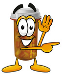 Clip Art Graphic of a Medication Prescription Pill Bottle Cartoon Character Waving and Pointing