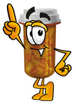 Clip Art Graphic of a Medication Prescription Pill Bottle Cartoon Character Pointing Upwards