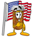 Clip Art Graphic of a Medication Prescription Pill Bottle Cartoon Character Pledging Allegiance to an American Flag