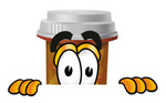Clip Art Graphic of a Medication Prescription Pill Bottle Cartoon Character Peeking Over a Surface