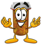 Clip Art Graphic of a Medication Prescription Pill Bottle Cartoon Character With Welcoming Open Arms