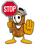 Clip Art Graphic of a Medication Prescription Pill Bottle Cartoon Character Holding a Stop Sign