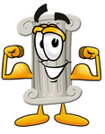 Clip Art Graphic of a Pillar Cartoon Character Flexing His Arm Muscles