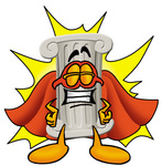 Clip Art Graphic of a Pillar Cartoon Character Dressed as a Super Hero