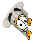 Clip Art Graphic of a Pillar Cartoon Character Peeking Around a Corner